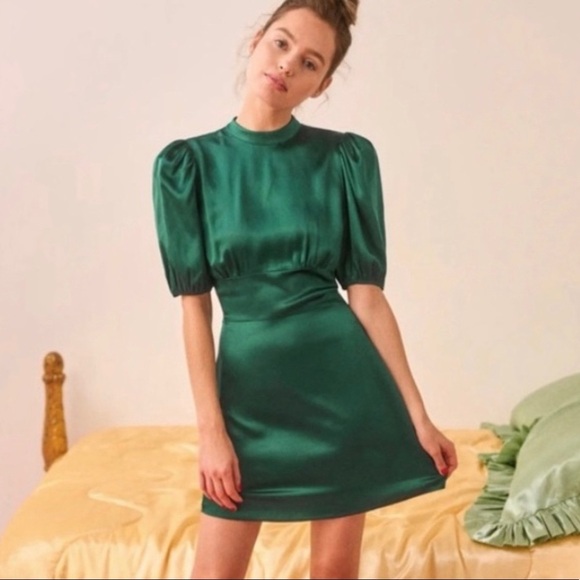 Reformation Marsha Emerald Satin Dress B1481